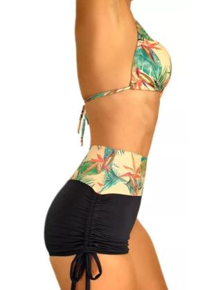 Biquíni Shorts Cintura Alta E Top Cortinão Com Bojo - Vila Beach Wear Imagem de Biquíni Shorts Cintura Alta E Top Cortinão Com Bojo