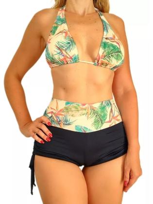Biquíni Shorts Cintura Alta E Top Cortinão Com Bojo - Vila Beach Wear Imagem de Biquíni Shorts Cintura Alta E Top Cortinão Com Bojo