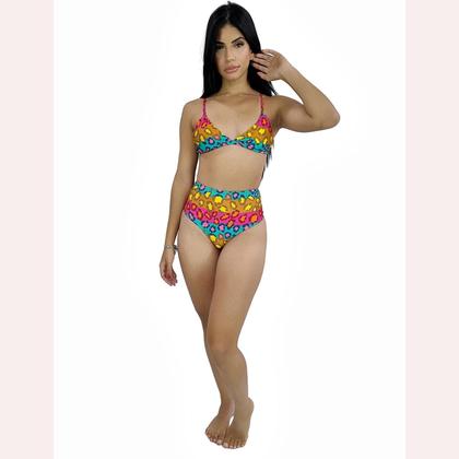 Imagem de Biquíni Top de Praia Triângulo com Bojo Removível Onça Colorida