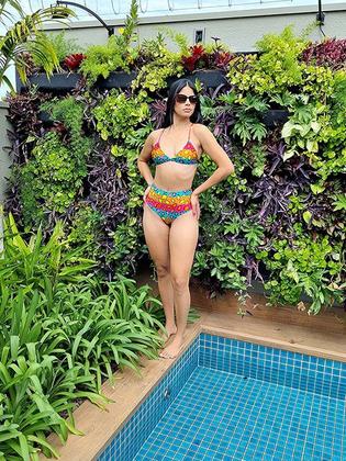 Imagem de Biquíni Top de Praia Triângulo com Bojo Removível Onça Colorida