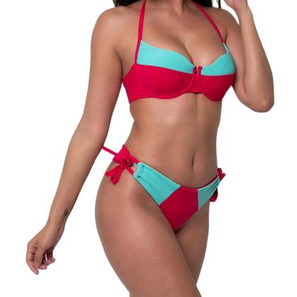 Imagem de Biquini Top Meia Taça Retrô e Calcinha Fio Duplo Asa Delta Tecido Texturizado com Elastano 004