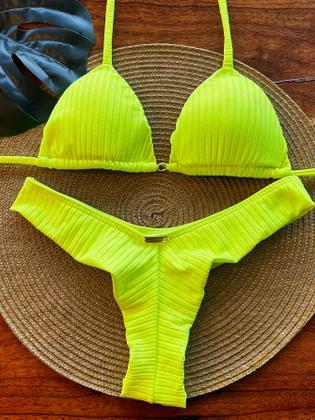 Imagem de  Biquini Triangulo Cortininha Texturizado Canelado Com Bojo Aro Calcinha Fio Duplo Semi Fio Conjunto Asa Delta Moda Praia Verão