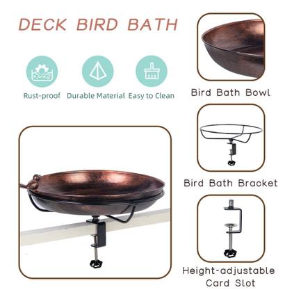 Imagem de Bird Bath DREAMSOUL montado no deck com braçadeira ajustável de metal