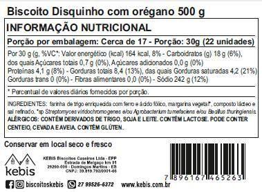 Imagem de Biscoito Caseiro Disquinho de Orégano Natural 500g Kebis