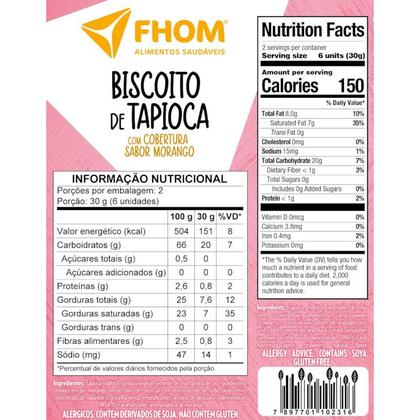Imagem de Biscoito de Tapioca com Morango 60g Vegano Sem Glúten FHOM