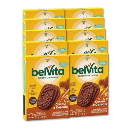 Imagem de Biscoito Integral Belvita Cacau e Cereais Kit 10 caixas 75g