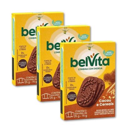 Imagem de Biscoito Integral Belvita Cacau E Cereais Kit 3 Caixas 75G