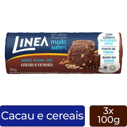 Imagem de Biscoito Integral Linea Cacau e Cereais Kit 3 Pacotes 100g