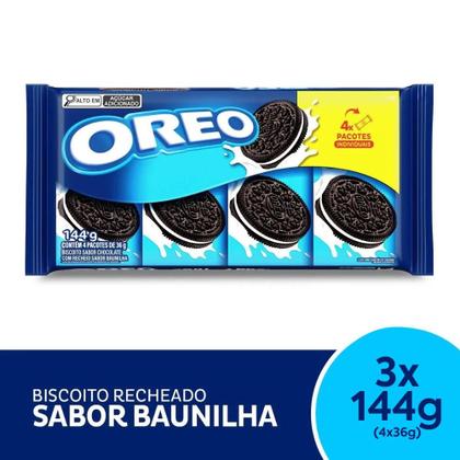 Imagem de Biscoito Oreo Recheado Baunilha Kit 3 packs de 144g  4x36g