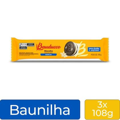 Imagem de Biscoito Recheadinho Bauducco Baunilha Kit 3 Pacotes De 108G