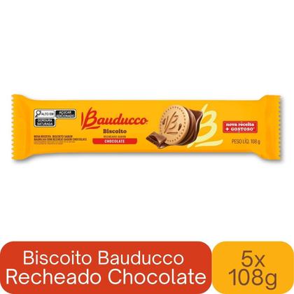 Imagem de Biscoito Recheado Bauducco Sabor Chocolate Kit 5 Pacotes 108g