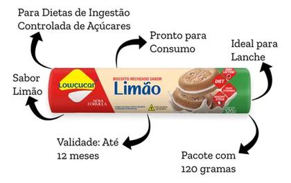 Imagem de Biscoito Recheado Lowçucar Zero Açucares Sabor Limão 120g