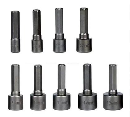 Imagem de Bits Para Parafusadeira Sextavado Canhão 9pç Bits 5mm A 13mm