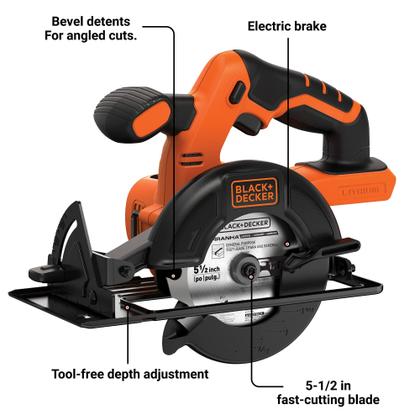 Imagem de BLACK+DECKER 20V MAX* POWERCONNECT 5-1/2 in. Serra circular sem fio, somente ferramenta (BDCCS20B)