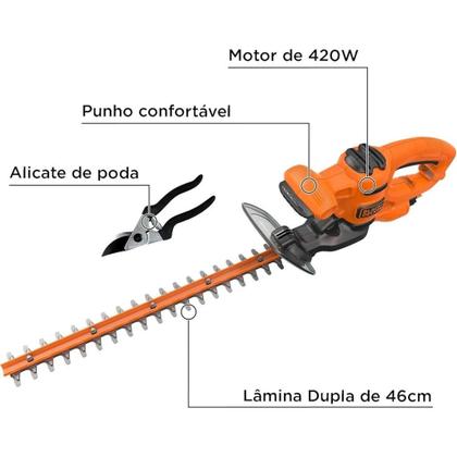 Imagem de Black Decker Aparador de Grama e Cerca Viva, com Tesoura de Poda, Alta Potência de Corte e Precisão, Modelo Beht201k, 110v