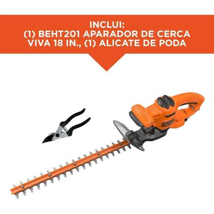Imagem de Black Decker Aparador de Grama e Cerca Viva, com Tesoura de Poda, Alta Potência de Corte e Precisão, Modelo Beht201k, 110v