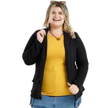 Imagem de Blazer Canelado Feminino Com Abertura Frontal Sem Ziper e Bolsos Falsos Plus Size10425A