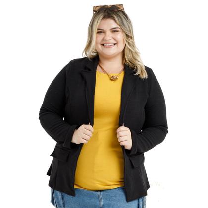 Imagem de Blazer Canelado Feminino Com Abertura Frontal Sem Ziper e Bolsos Falsos Plus Size10425A