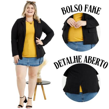 Imagem de Blazer Canelado Feminino Com Abertura Frontal Sem Ziper e Bolsos Falsos Plus Size10425A
