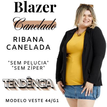 Imagem de Blazer Canelado Feminino Com Abertura Frontal Sem Ziper e Bolsos Falsos Plus Size10425A