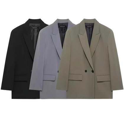Imagem de Blazer Feminino Oversized Preto e Cinza - Manga Comprida - Ideal para Escritório