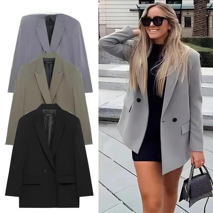 Imagem de Blazer Feminino Oversized Preto e Cinza - Manga Comprida - Ideal para Escritório