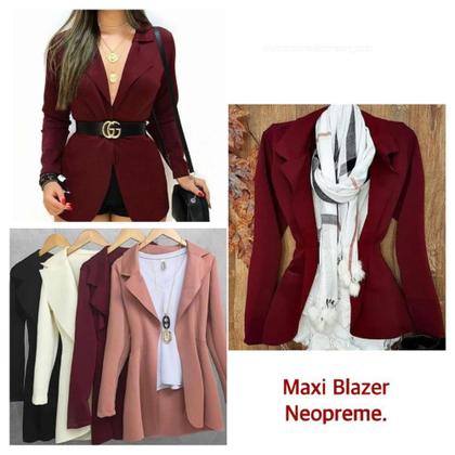 Imagem de Blazer Maxi Alongado Neopreme Feminino Acinturado Moda Tendência Diversas Cores P.M.G.GG