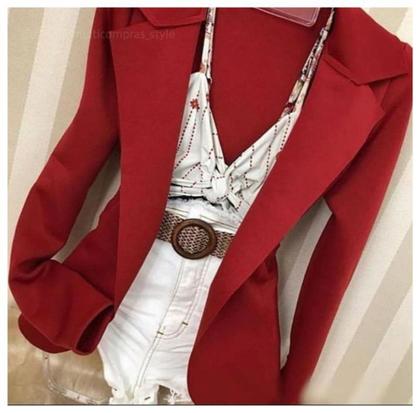 Imagem de Blazer Maxi Alongado Neopreme Feminino Acinturado Moda Tendência Diversas Cores P.M.G.GG