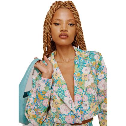 Imagem de Blazer Sarja Myft Cropped Estampado V23 Azul Feminino