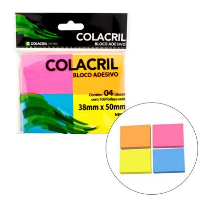 Imagem de Bloco adesivo com 4 cores neon 38mm x 50mm Colacril