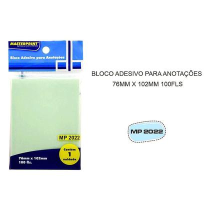 Imagem de Bloco Adesivo para Anotações Verde 76x102mm com 100 Folhas Masterprint MP2022