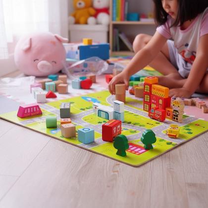 Imagem de Bloco Construção Em Madeira Balde 140 Peça Montessori Cidade