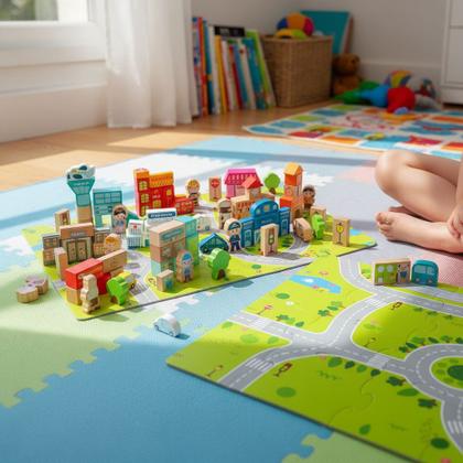 Imagem de Bloco Construção Em Madeira Balde 140 Peça Montessori Cidade