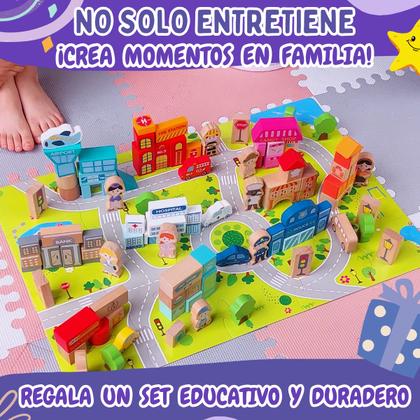 Imagem de Bloco Construção Em Madeira Balde 140 Peça Montessori Cidade