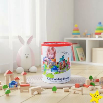 Imagem de Bloco Construção Em Madeira Balde 140 Peça Montessori Cidade