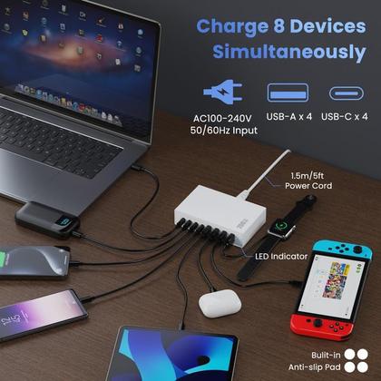Imagem de Bloco de carregamento FOCHEW 200W USB C PD 65W Notebook 8 em 1 branco