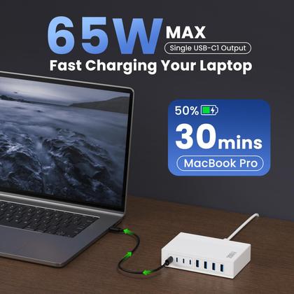 Imagem de Bloco de carregamento FOCHEW 200W USB C PD 65W Notebook 8 em 1 branco