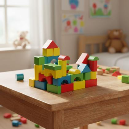 Imagem de Bloco De Construção Em Madeira Balde 50 Peças Montessori