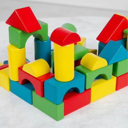 Imagem de Bloco De Construção Em Madeira Balde 50 Peças Montessori