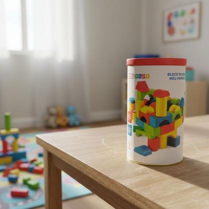 Imagem de Bloco De Construção Em Madeira Balde 50 Peças Montessori