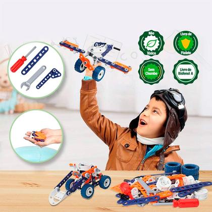 Imagem de Bloco De Montar 152 Peças 12 em 1 Brinquedo Encaixe Educativo Criativo Engenharia Construção Ferramenta