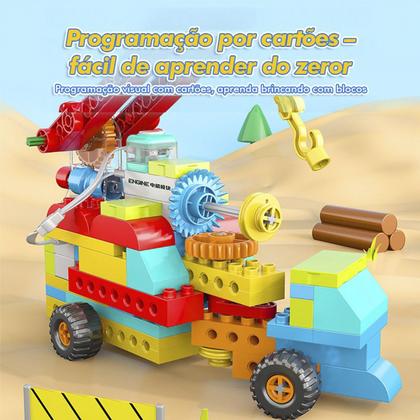 Imagem de Bloco de Montar Caminhão de Construção 12 em 1 STEAM comando programável e Controle Remoto Decoração Brinquedo Educativo Infantil Adulto