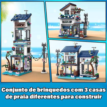 Imagem de Bloco de Montar Casa da Praia 813 Peças de Encaixar Com Luzes LED Crianças Adulto Adolescentes Infantil Bloco de Construção Decoração Colecionador