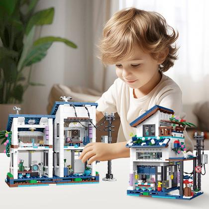 Imagem de Bloco de Montar Casa da Praia 813 Peças de Encaixar Com Luzes LED Crianças Adulto Adolescentes Infantil Bloco de Construção Decoração Colecionador