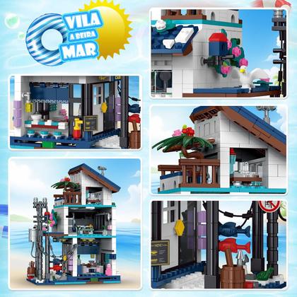 Imagem de Bloco de Montar Casa da Praia 813 Peças de Encaixar Com Luzes LED Crianças Adulto Adolescentes Infantil Bloco de Construção Decoração Colecionador