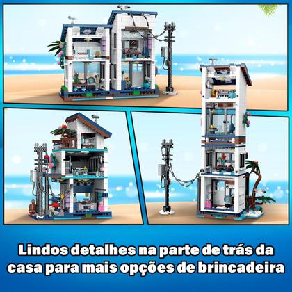 Imagem de Bloco de Montar Casa da Praia 813 Peças de Encaixar Com Luzes LED Crianças Adulto Adolescentes Infantil Bloco de Construção Decoração Colecionador