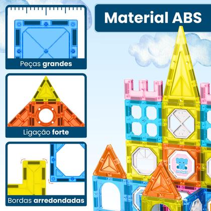 Imagem de Bloco de Montar Magnético Construção Infantil Brinquedo com Peças 129 Peças Grandes ATENTU
