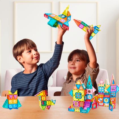 Imagem de Bloco de Montar Magnético Construção Infantil Brinquedo com Peças 129 Peças Grandes ATENTU