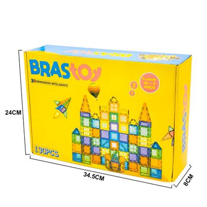 Imagem de Bloco de Montar Magnético Infantil Brinquedo Educativo Kit Criativo 65 ou 130 Peças Grandes Encaixe Imã