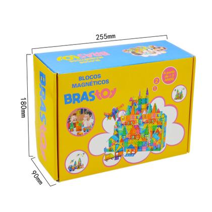 Imagem de Bloco de Montar Magnético Infantil Brinquedo Educativo Kit Criativo 65 ou 130 Peças Grandes Encaixe Imã